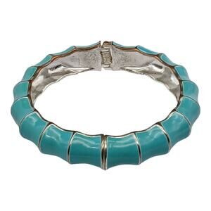 Premier Designs Turquoise Enamel Hinged Bangle Bracelet – Silver Tone